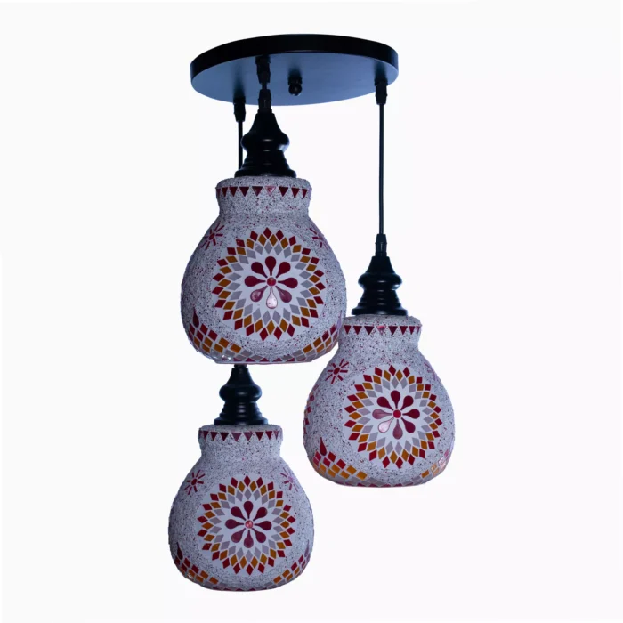 Mosaic Handmade Pendant Ceiling Hanging Light E27 - 3 lamps - Slate Shape - Image 2